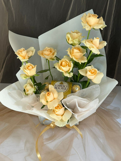 Roses-Bouquet-PS-I-Love-You-12-Cream-Roses-Ferrero-Rocher