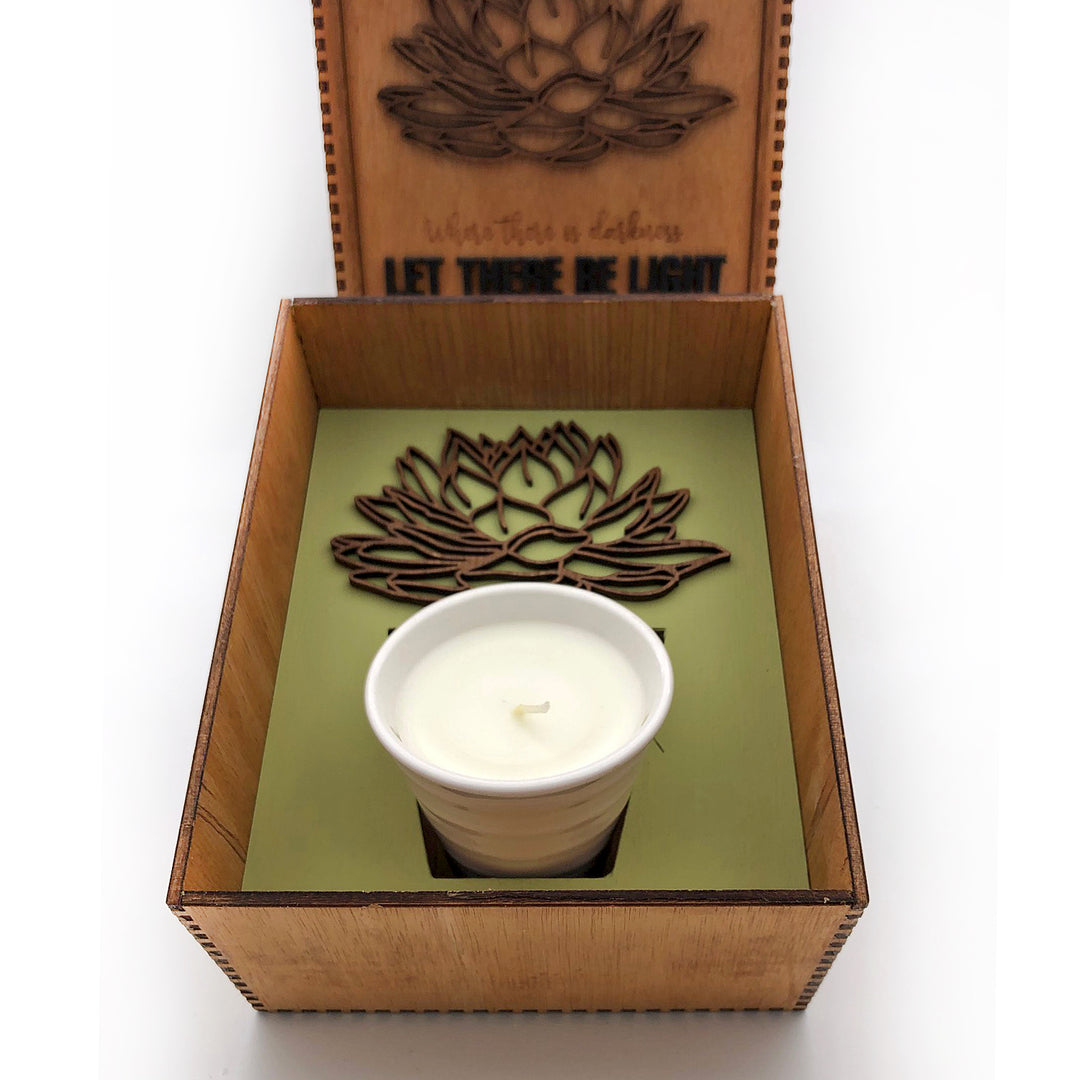 Boîte Cadeau en Bois Bougie Lotus