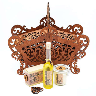 DodoMarket Wooden Gift Basket - Large Coffret - Natural Handmade Cream, Scrub, Shower Oil 