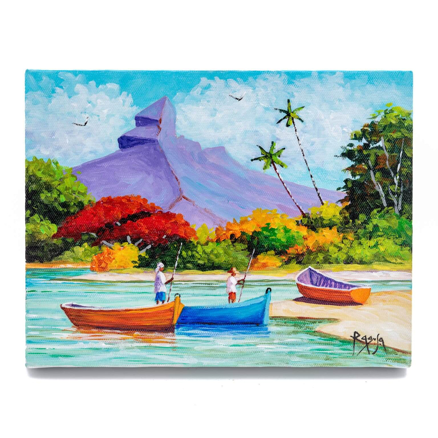 Mauritius-Authentic-HandMade-Painting-Pino Ragusa, "Retour de pêche à Tamarin"-DodoMarket