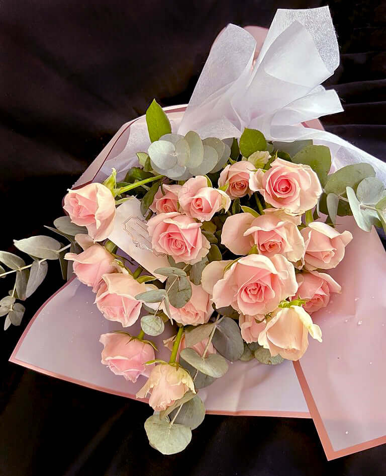 Blush Roses Wrapped Flower Bouquet Delivery in Mauritius