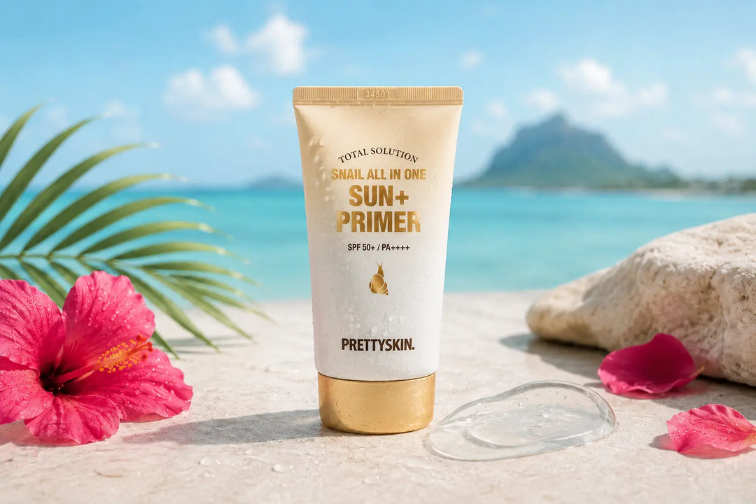 Lightweight serum texture and dropper bottle in bright daylight — tropical skincare