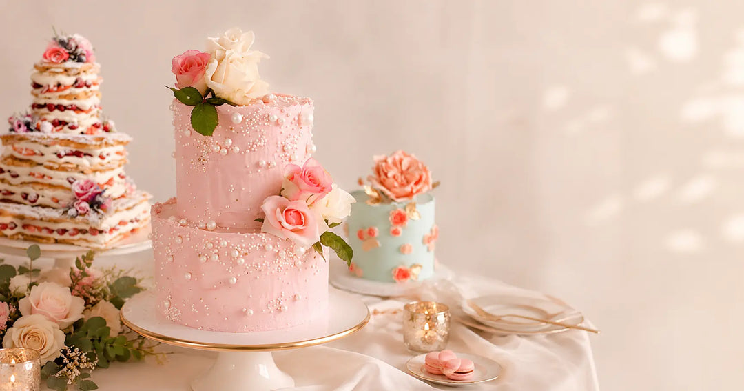 Two-tier wedding cake decorated with roses, made in Mauritius by DodoMarket