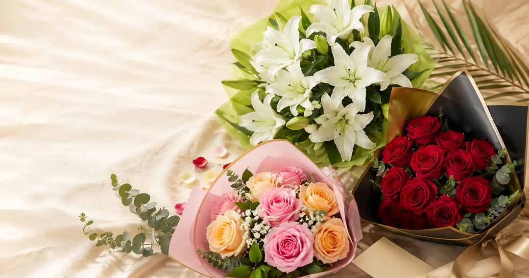 Wedding flowers in Mauritius — bridal bouquets of white lilies and roses by DodoMarket