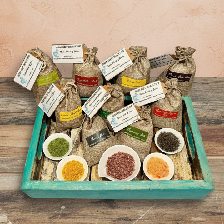 9-Gourmet-Flavored-Salts-in-woven-pouches-in-kitchen-Hortus-Vitae-DodoMarket-delivery-Mauritius