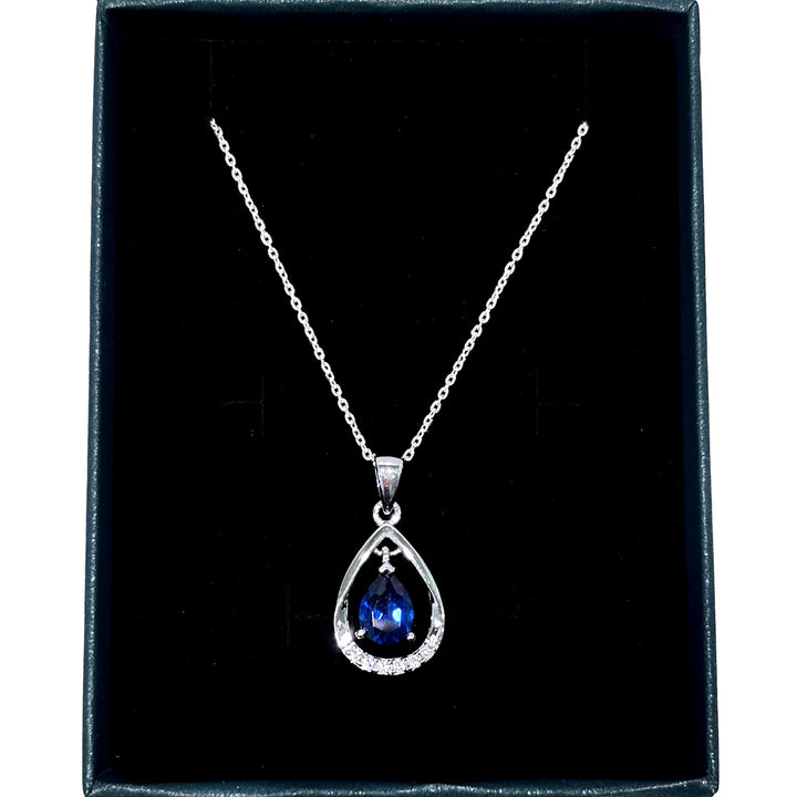 Blue Drop Silver Pendant with Cubic Zirconia