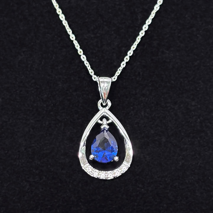 Blue Drop Silver Pendant with Cubic Zirconia