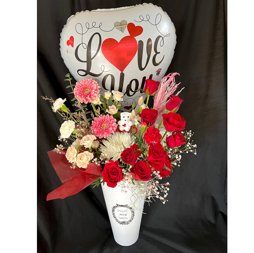 Mixed Flowers & Chocolates Box with Teddy/Balloon
