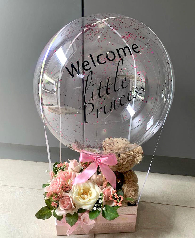 Customised-Balloon-Teddy-Flowers-Box-Welcome-Princess-DodoMarket-delivery-Mauritius