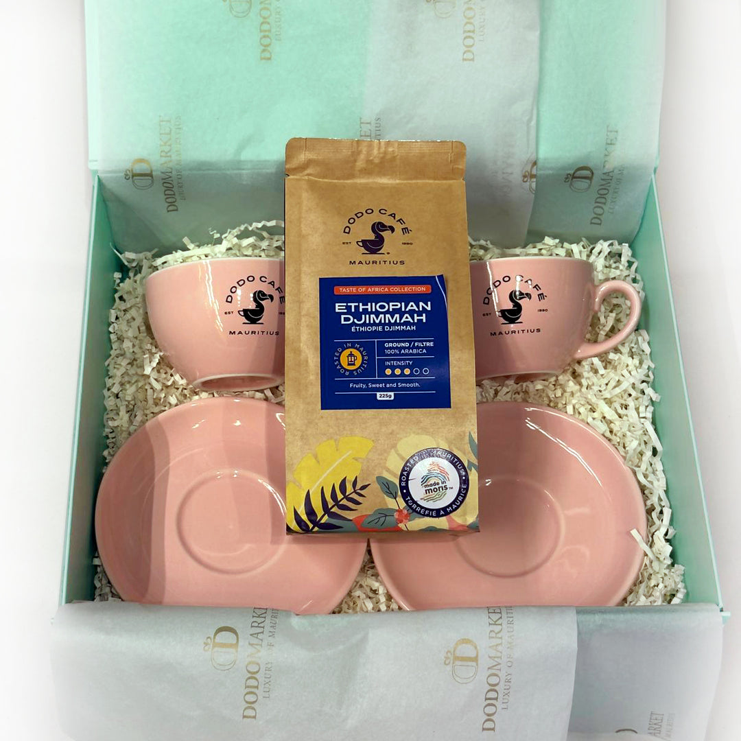 Dodo-Cafe-2-Cappuccino-cup-gift-set-pink-coffee-DodoMarket-delivery-Mauritius