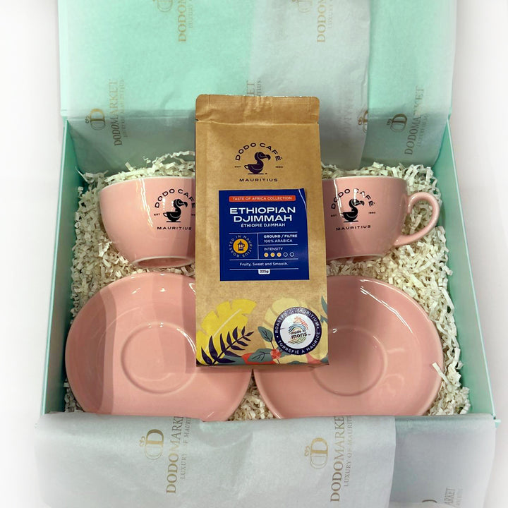 Dodo-Cafe-2-Cappuccino-cup-gift-set-pink-coffee-DodoMarket-delivery-Mauritius