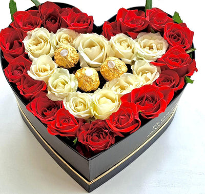 Heart-Chocos-Flower-black-Box-red-white-roses-Small-DodoMarket-delivery-Mauritius