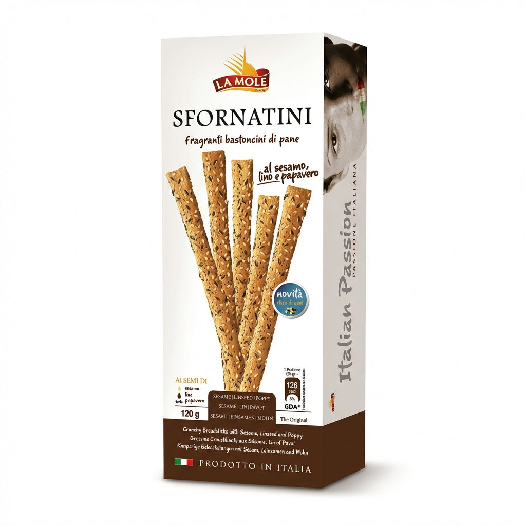 La Mole Sfornatini Sesame Linseed & Poppy Breadsticks 120g Delivery Mauritius
