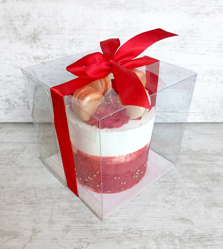 Mini-Cake-with-Macarons-You-and-Me-red-in-box-Dodomarket-delivery-Mauritius