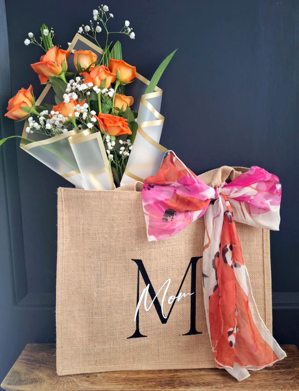 Personalized-Jute-Bag-roses-bouquet-Mother-DodoMarket-delivery-Mauritius