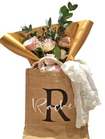 Personalized-Jute-Bag-roses-white-lacey-tie-DodoMarket-delivery-Mauritius