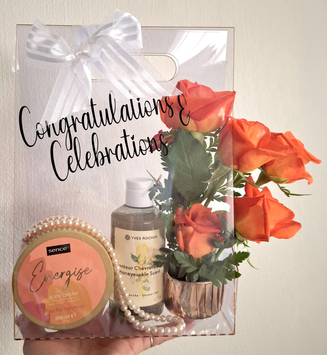 Personalized-acrylic-gift-bag-body-pamper-hamper-Congrats-DodoMarket-delivery-Mauritius