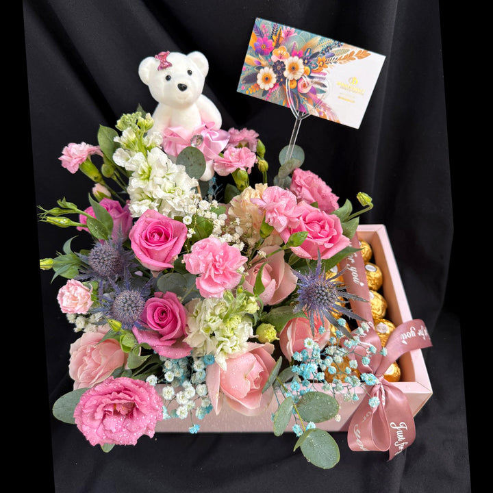 Pink-hamper-Bouquet-Ferrero-chocolates-Dodomarket-delivery-Mauritius