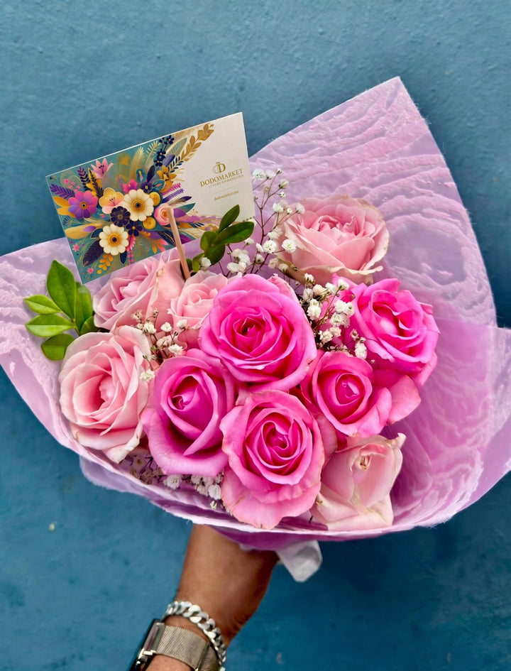 Rose-Elegance-10-Roses-pink-on-blue-DodoMarket-delivery-Mauritius