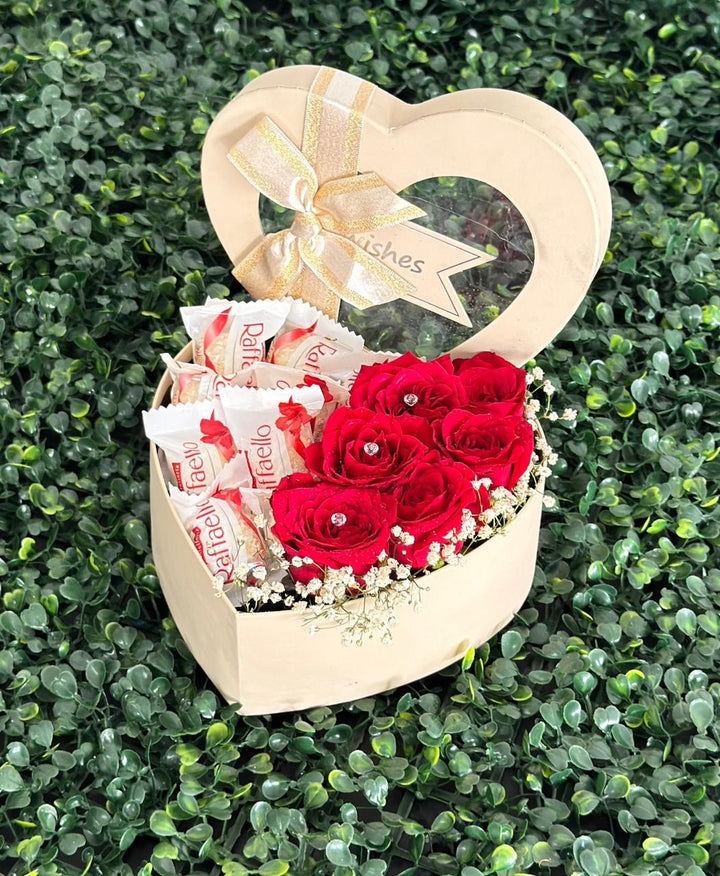 Royal-romance-heart-box-roses-and-raffaello-opened-DodoMarket-delivery-Mauritius