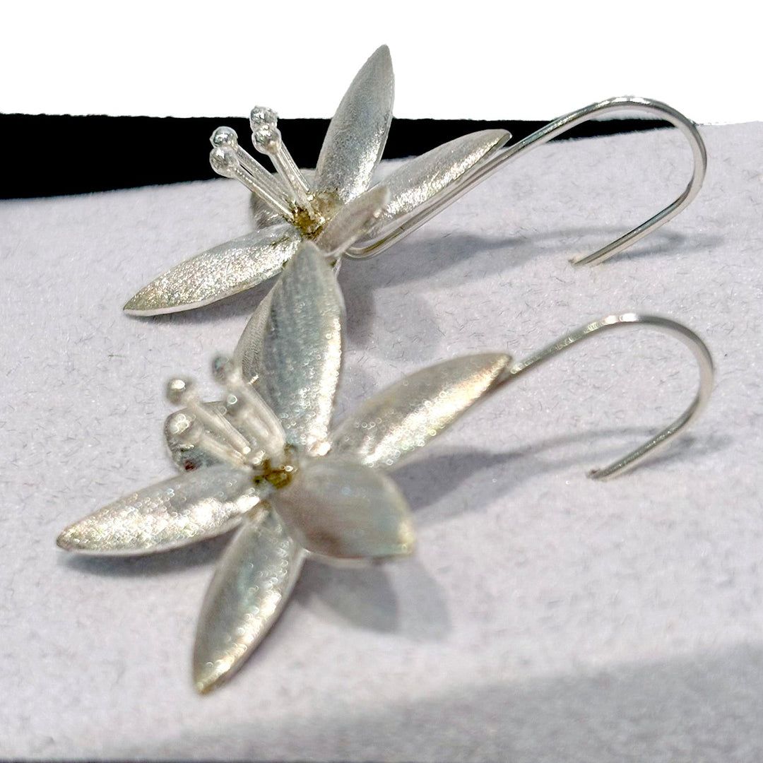 Silver Flower Drop Earrings : Nature's Grace in Satin Finish