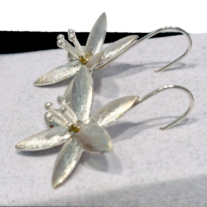 Silver Flower Drop Earrings : Nature's Grace in Satin Finish