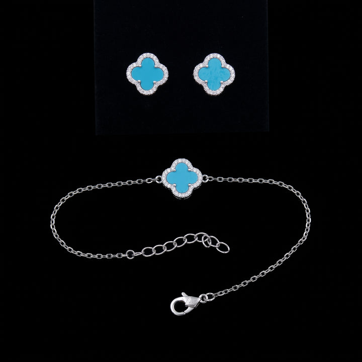 Silver-lucky-clover-turquoise-bracelet-earrings-set-DodoMarket