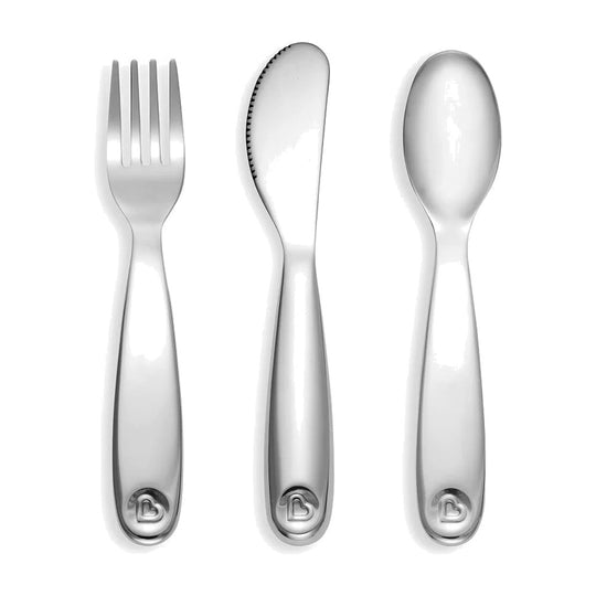 Munchkin Polish Stainless Steel Fork Spoon and Knife 18m+ baby gift Delivery Mauritius