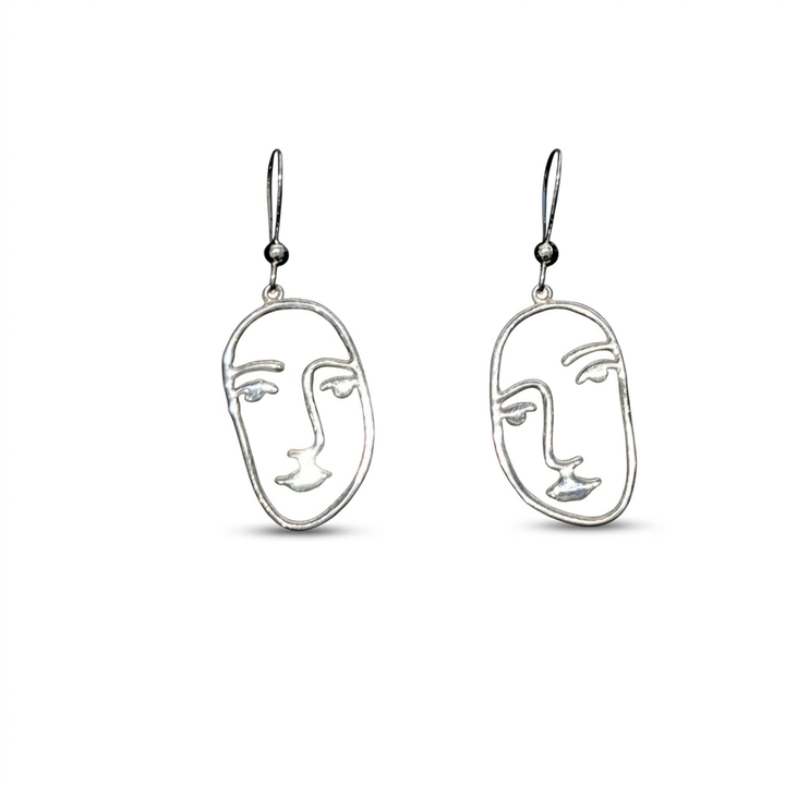 Silver Abstract Face Earrings : Artistic Expression in Sterling