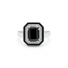 Silver Black Cubic Zirconia Halo Ring: Art Deco Statement Piece