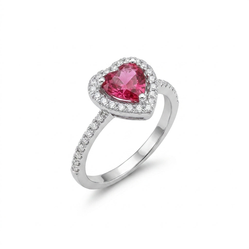Silver Blush Heart Cocktail Ring (Size 85) : A Tender Token of the Heart