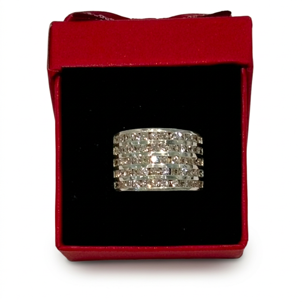 Silver CZ Wide Band Ring : Bold Elegance and Dazzling Shine