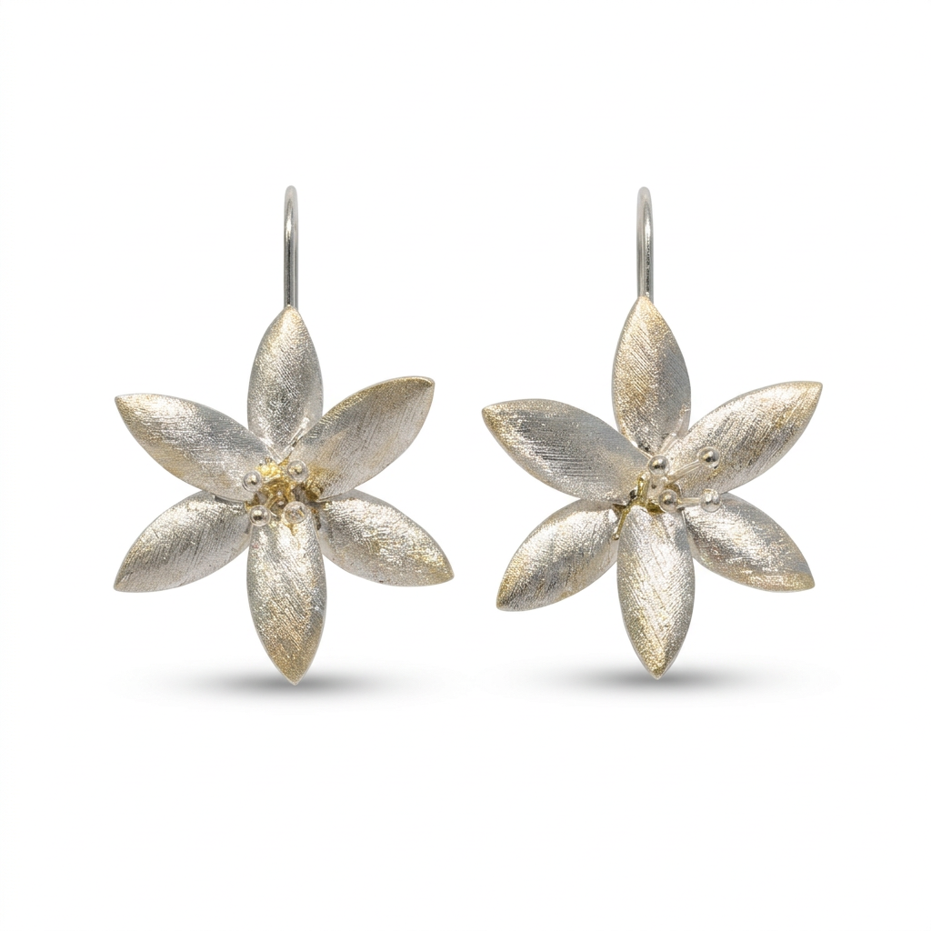 Silver Flower Drop Earrings : Nature's Grace in Satin Finish