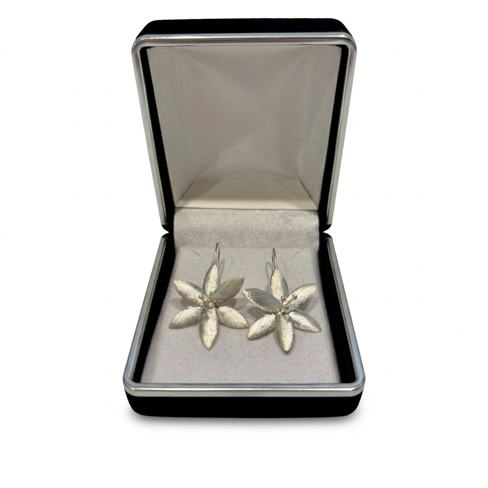 Silver Flower Drop Earrings : Nature's Grace in Satin Finish