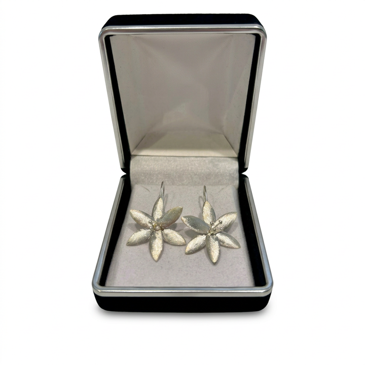 Silver Flower Drop Earrings : Nature's Grace in Satin Finish