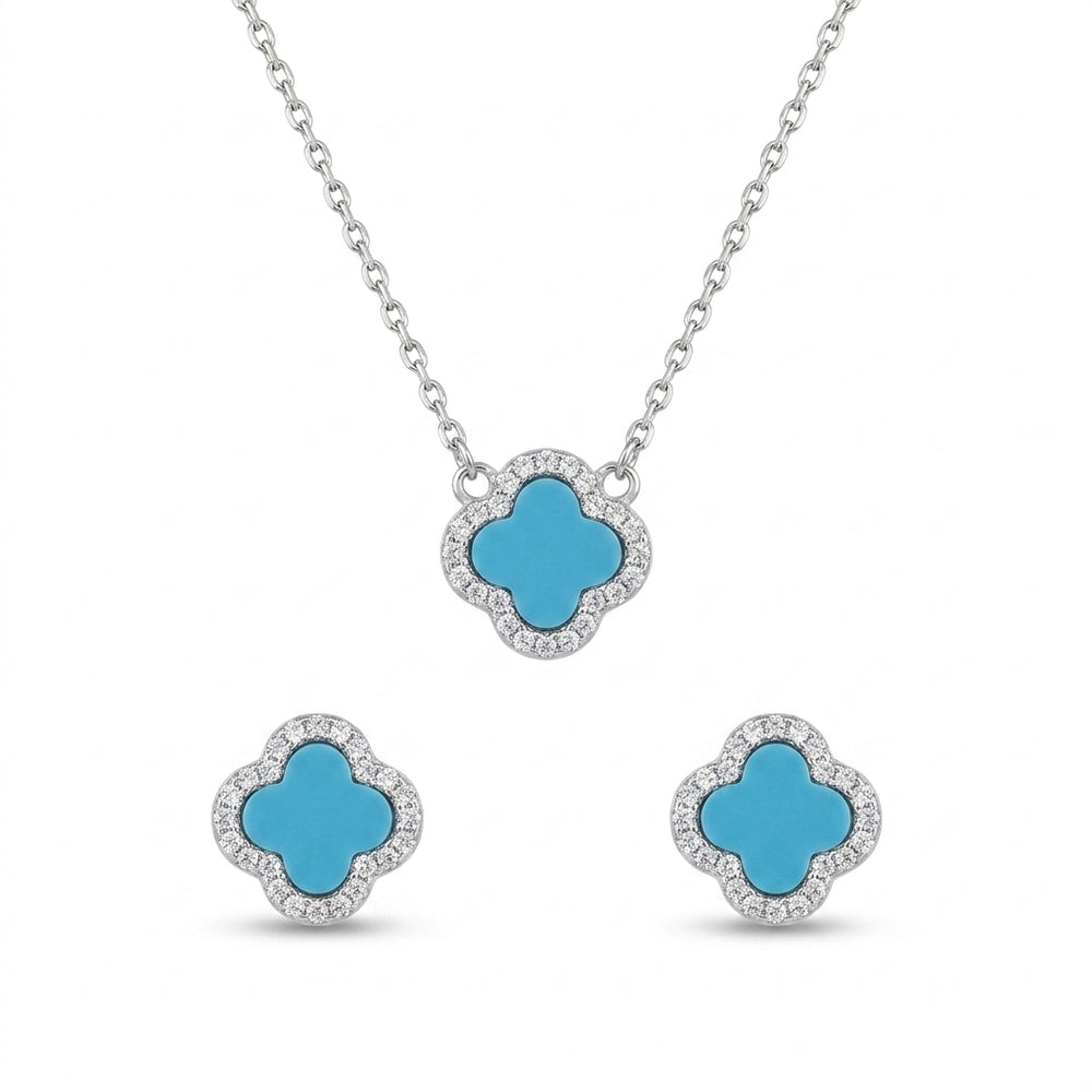 Silver Lucky Clover Turquoise Pendant & Earrings Set : A Talisman of Good Fortune