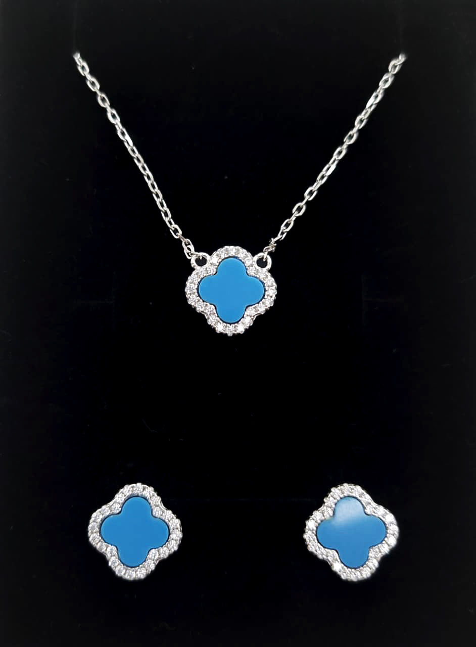silver-lucky-clover-turquoise-pendant-earrings-set-DodoMarket