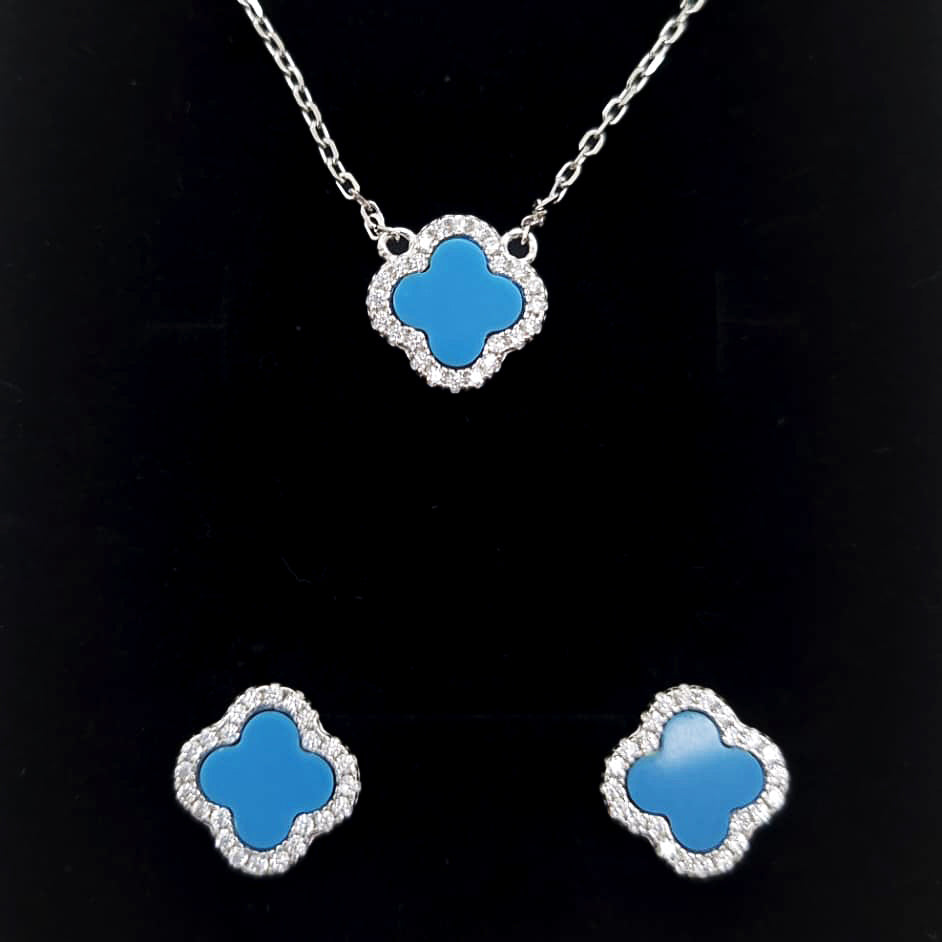 silver-lucky-clover-turquoise-pendant-earrings-set-DodoMarket