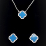 Parure Pendentif et Boucles d'Oreilles Trèfle Porte-Bonheur en Turquoise et Argent
