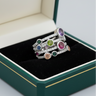Bague cascade en argent ornée de zircons cubiques multicolores