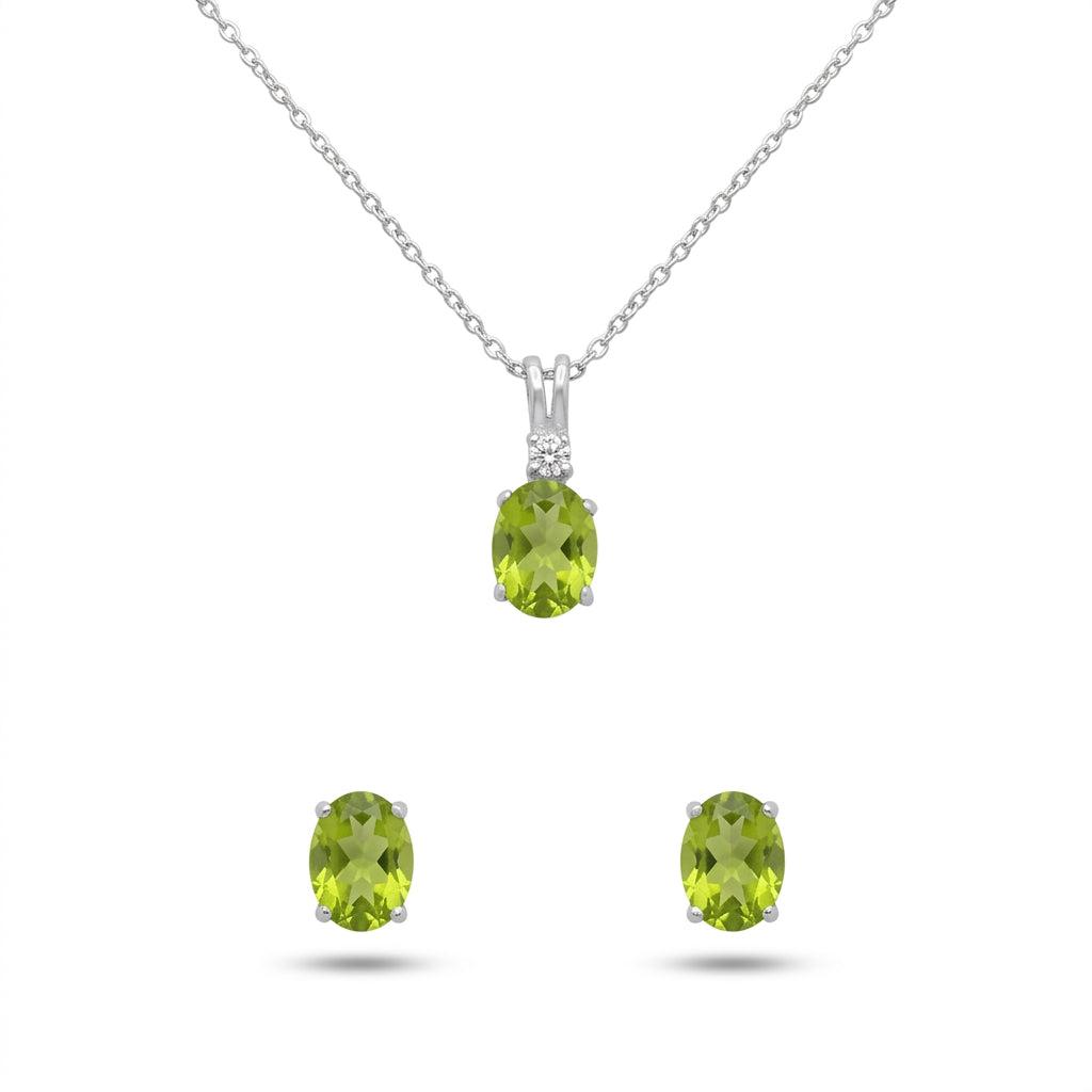 Silver Peridot Green CZ Pendant & Earrings Set : A Hint of Verdant Charm
