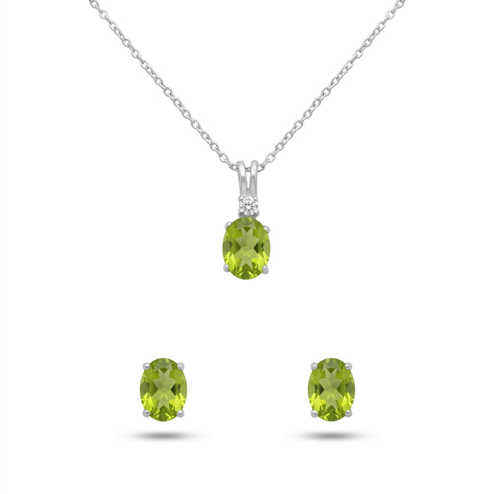 Silver Peridot Green CZ Pendant & Earrings Set : A Hint of Verdant Charm
