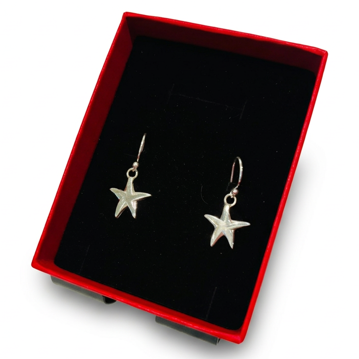 Silver Starfish Drop Earrings : Whispers of the Ocean