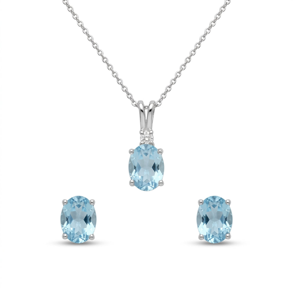 Silver Turquoise Blue CZ Pendant & Earrings Set : A Touch of Ocean Serenity