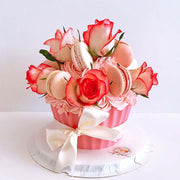 Giant Cupcake Birthday Cake with Macarons and Flowers