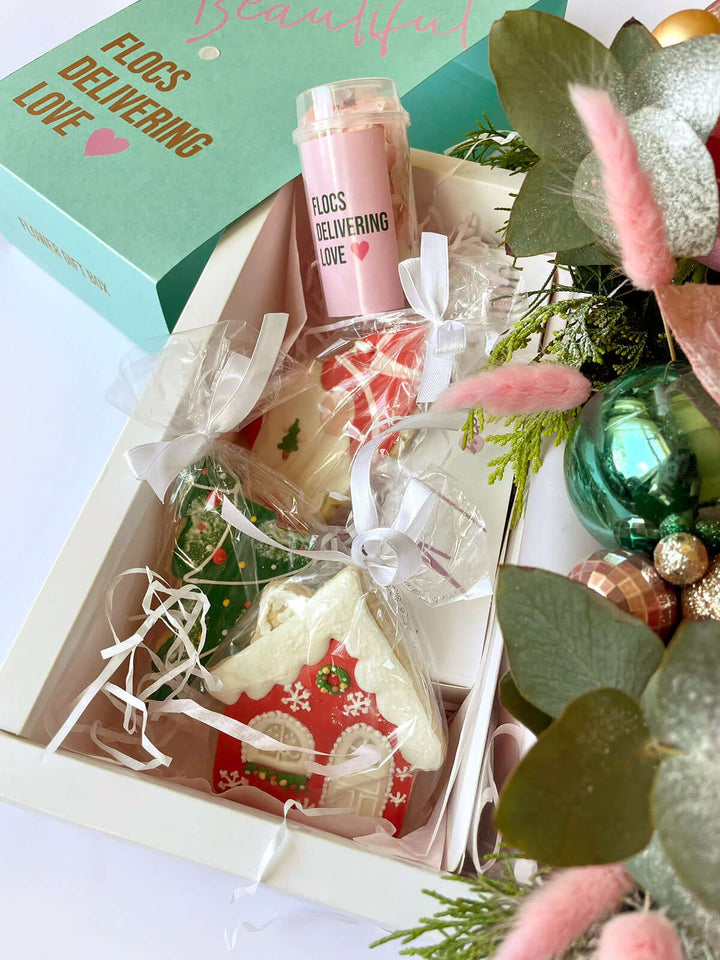 Christmas & New Year Gift Box - Flowers, Macarons & Cookies