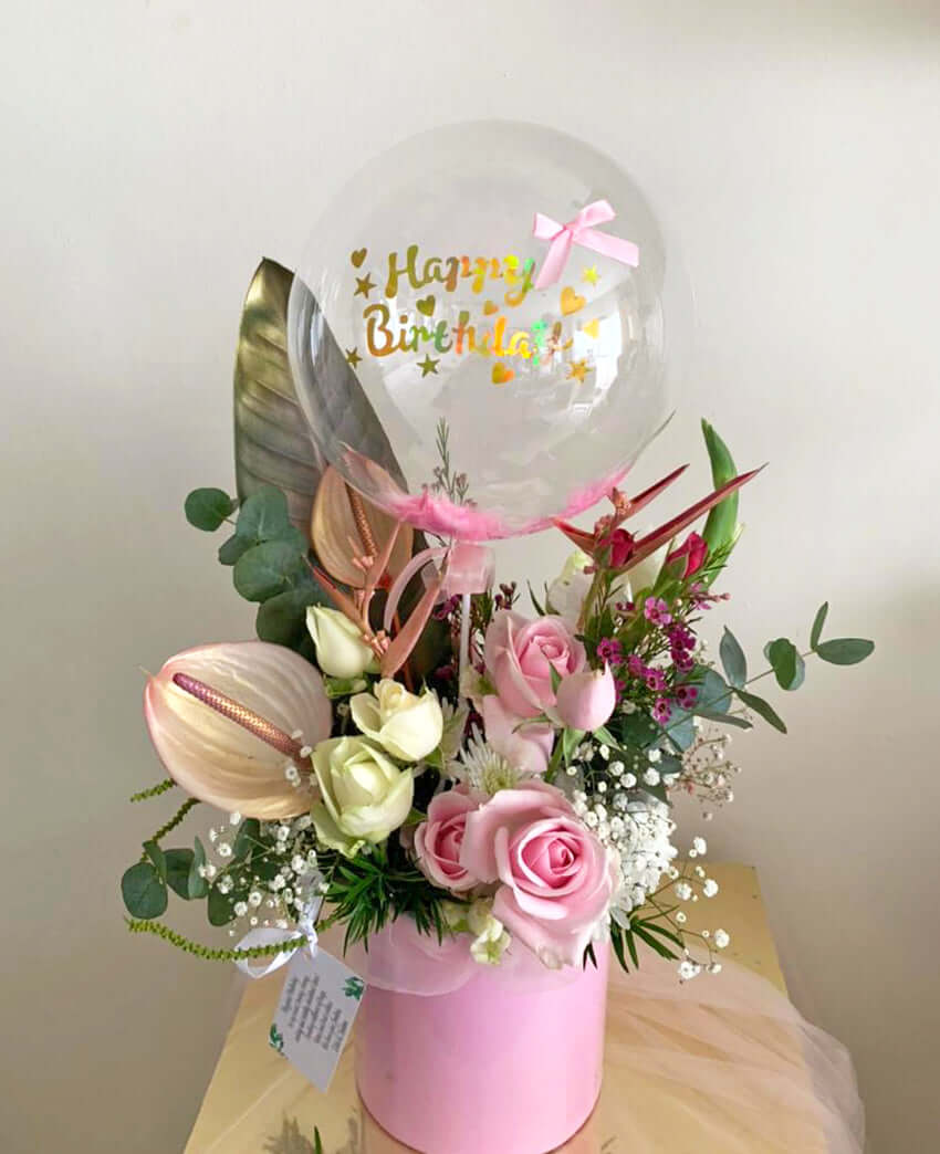 DodoMarket-Bubble Balloon Flower Box - Birthday Wish delivery Mauritius