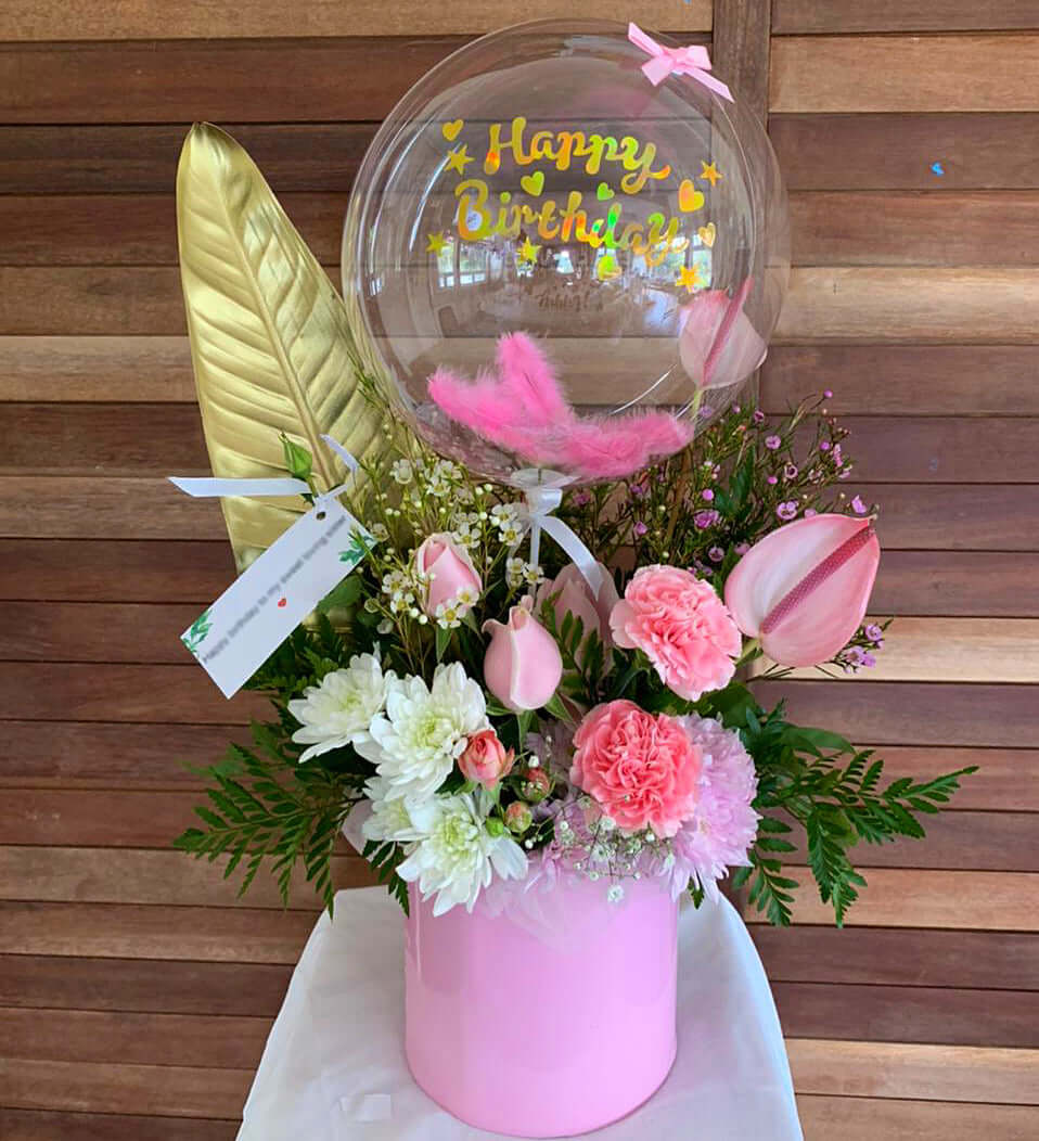 DodoMarket-Bubble Balloon Flower Box - Birthday Wish delivery Mauritius