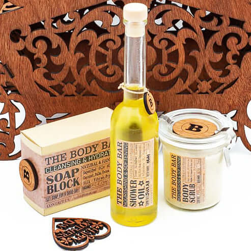 DodoMarket Wooden Gift Basket - Large Coffret - Natural Handmade Cream, Scrub, Shower Oil