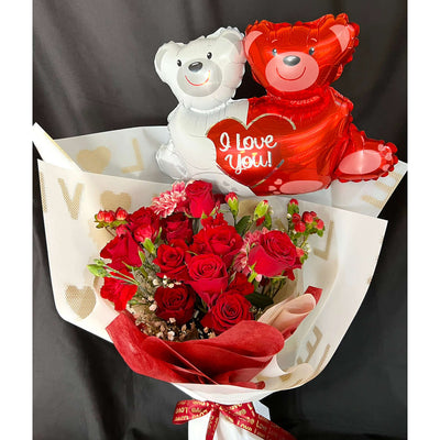 Roses-mixed-Flower-Wrap-bears-balloon-Love-Story-DodoMarket-Delivery-Mauritius